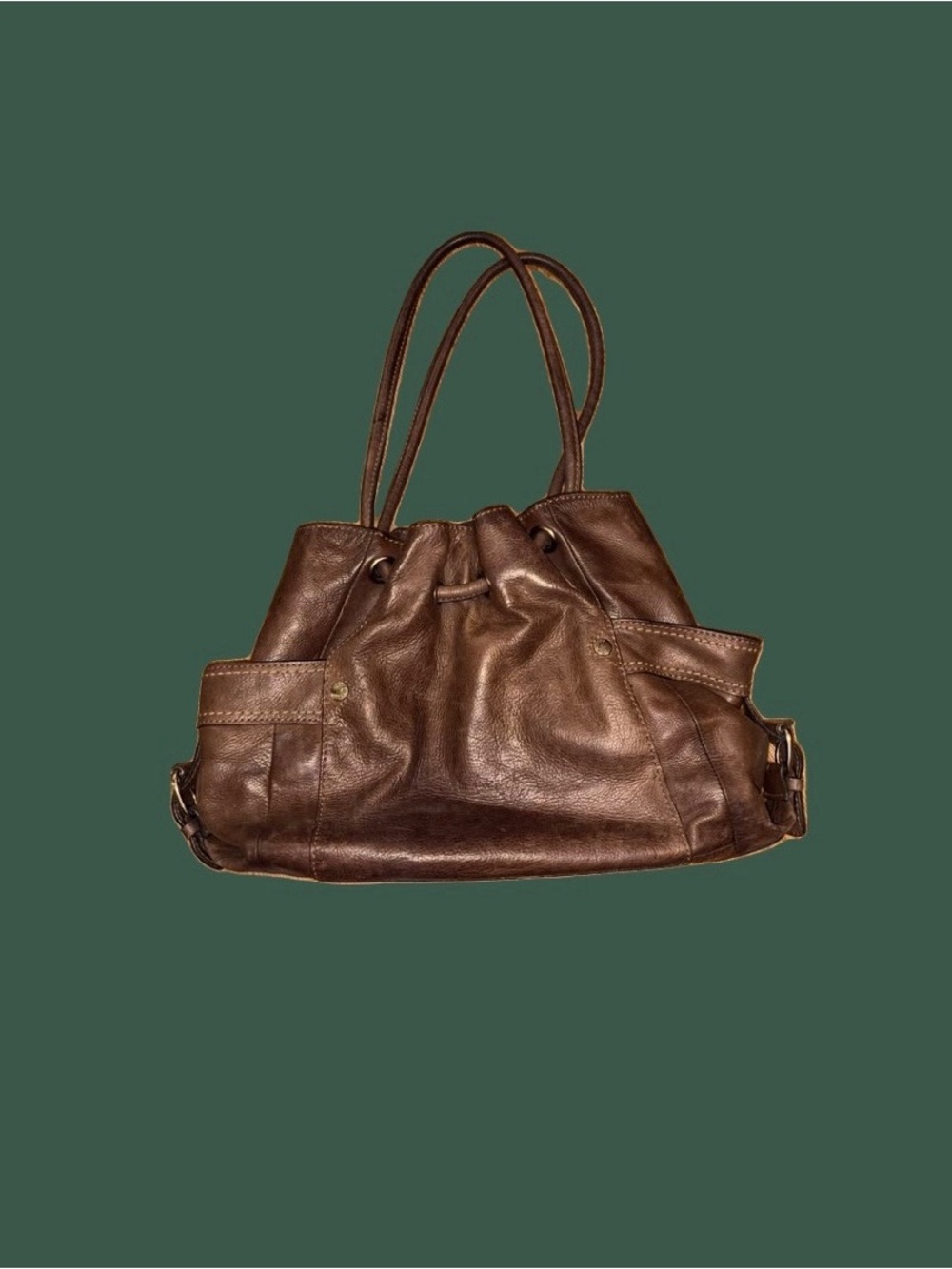 Fossil Brown Leather Drawstring Tote